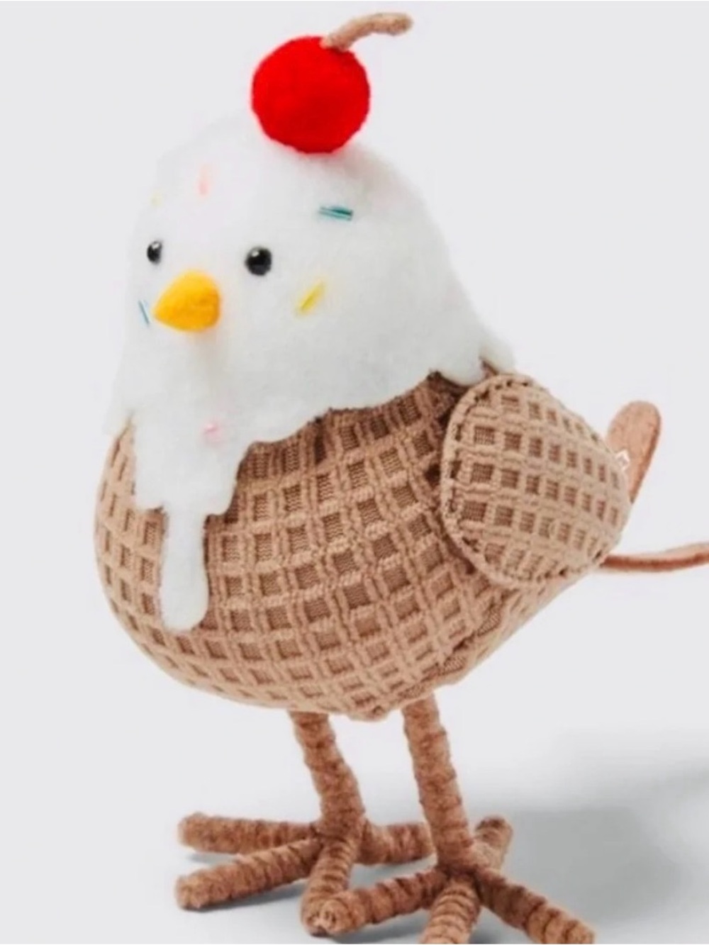 Plush Bird Toy — Ice Cream Sundae Style in White & Brown